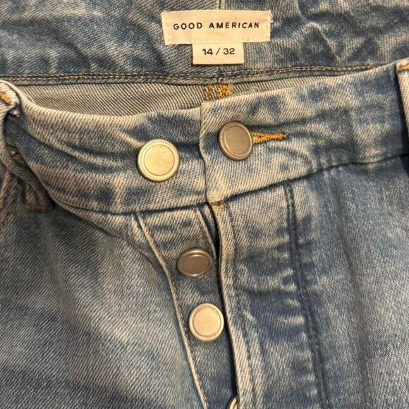 Good American high waisted button-up light wash straight leg denim jeans size 14 - Picture 5 of 5